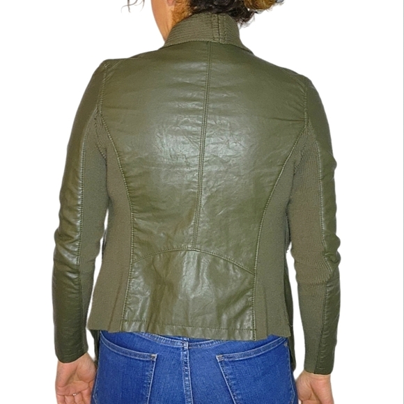 Blank NYC Faux Leather Cotton Mix Open Jacket Green X Small - Picture 2 of 5